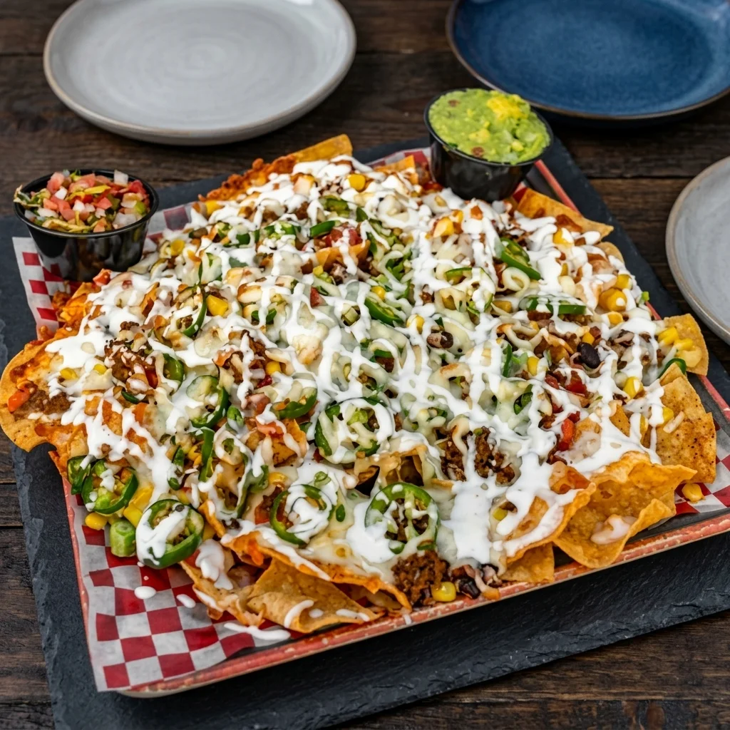 Loaded nachos to share at Habaneros Mexican Grill in downtown Leduc, Alberta